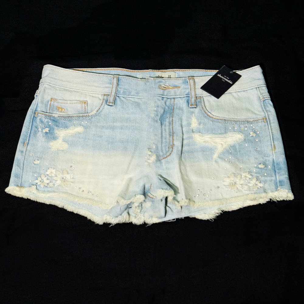 Abercrombie Kids Light Wash Distressed Shorts